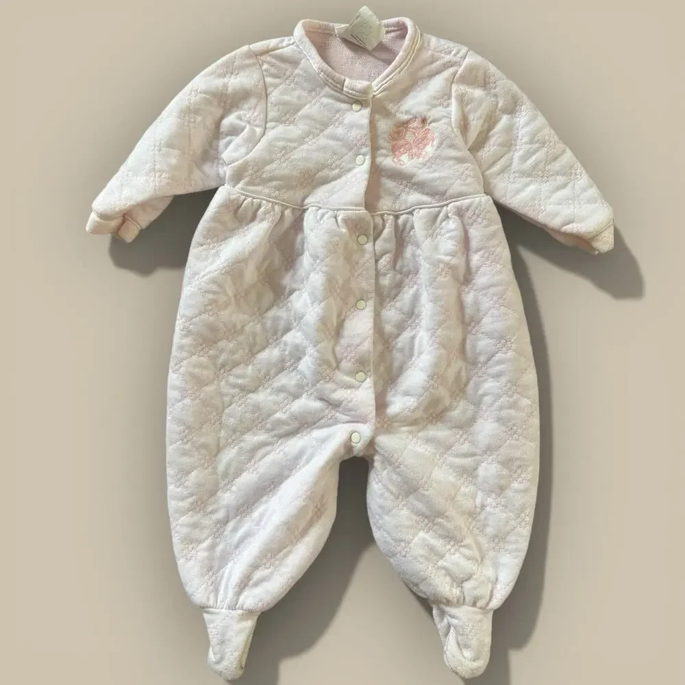 Vtg Baby Girl Pink Bubble Romper Embroidered Lot Lace Quilted 6-12 Month Carters